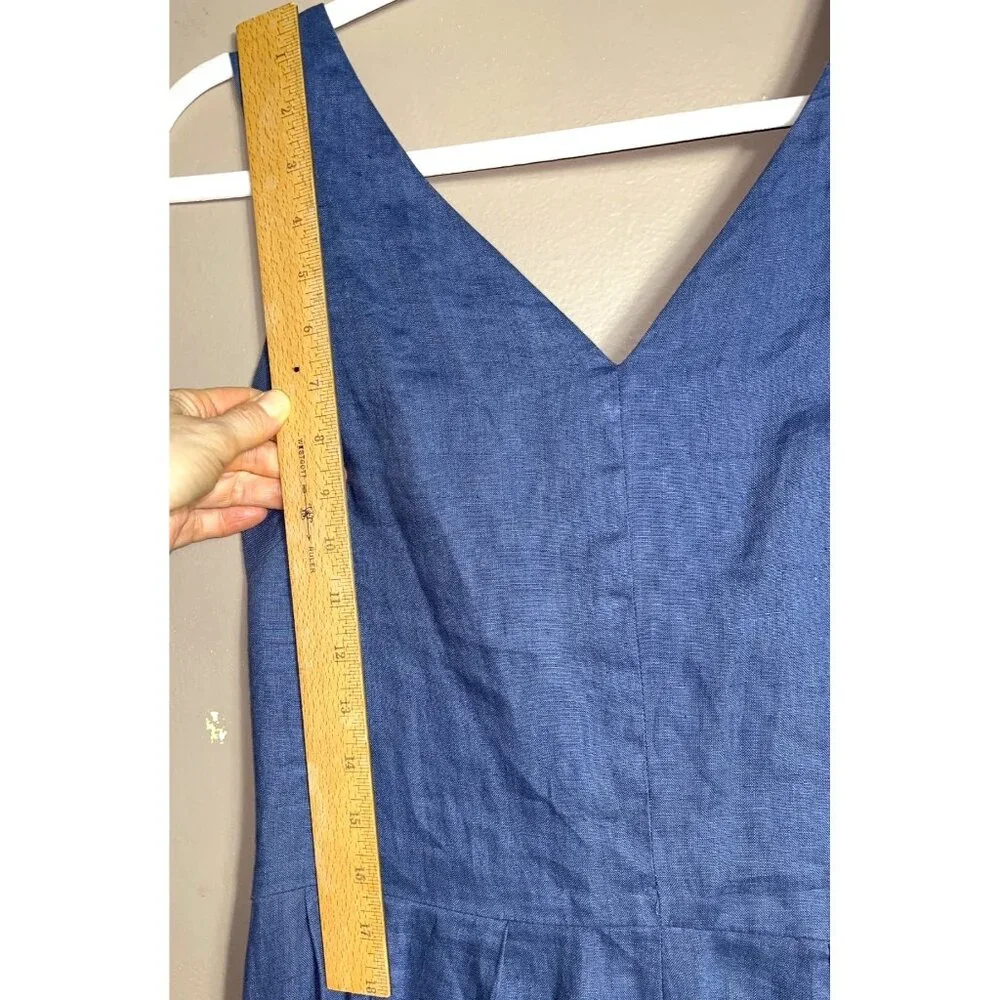 Sundance Linen Dress Blue Fit Flare Maxi Minimalist Luxury Wedding Guest Women 4 - Picture 10 of 13